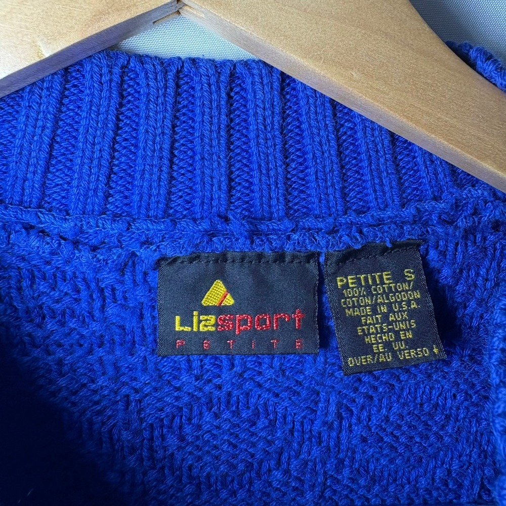 Lizsport Petite Vintage Royal Blue Cotton Knit Sweater Crew Neck Small - Picture 2 of 7